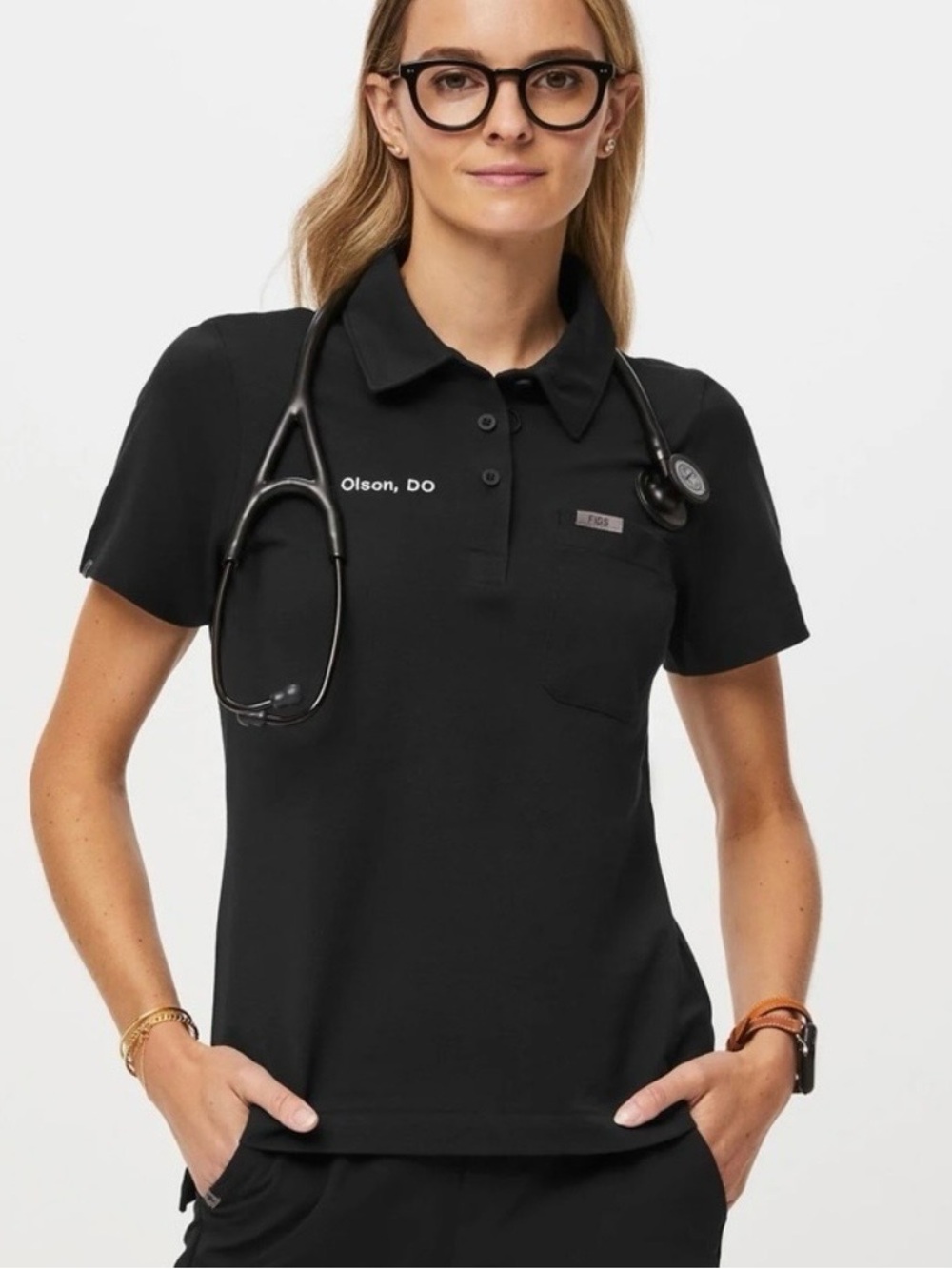 NWT Figs Pro Technical Pique Scrub Polo, Short Sleeve, Black, Women’s XL